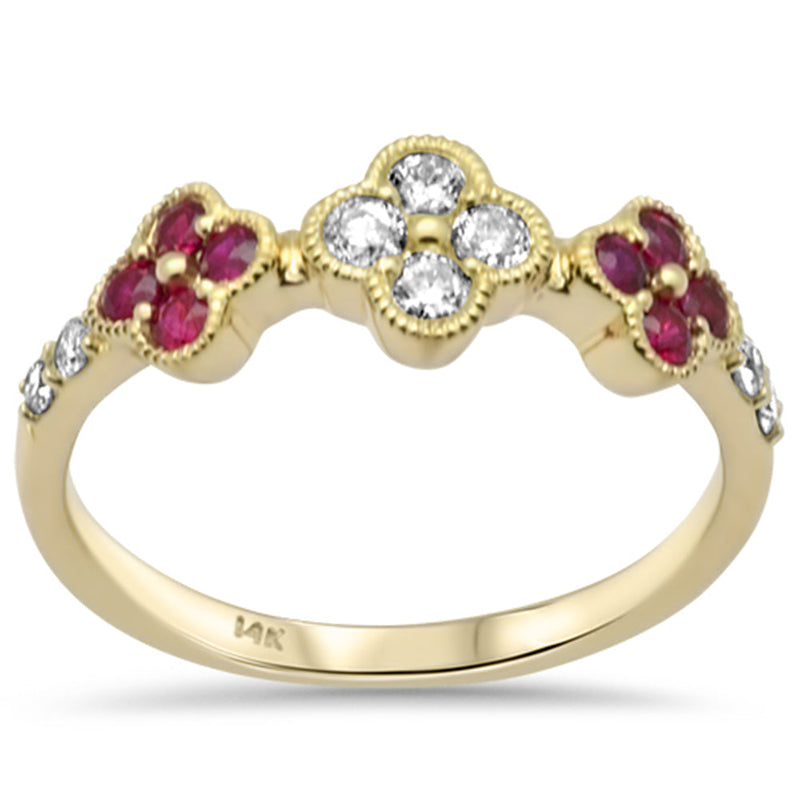 SPECIAL! .50ct G SI 14K Yellow Gold Diamond & Ruby Flower Ring Size 6.5