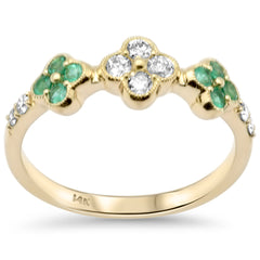 SPECIAL! .46ct G SI 14K Yellow Gold Diamond & Emerald Gemstones Ring Size 6.5