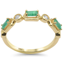 SPECIAL!.49ct G SI 14K Yellow Gold Diamond & Emerald Gemstone Ring Size 6.5
