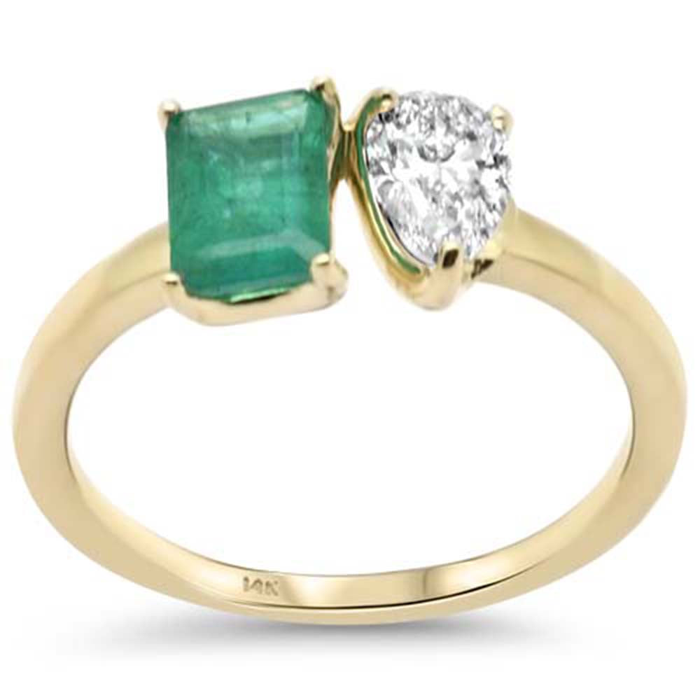 SPECIAL! 1.35ct G SI 14K Yellow Gold Pear Shape Diamond & Natural Emerald Gemstone Ring Size 6.5