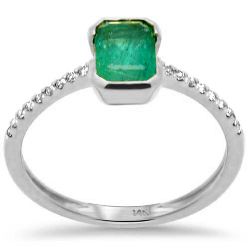 SPECIAL!1.05ct G SI 14K White Gold Diamond & Natural Emerald Gemstone Ring Size 6.5