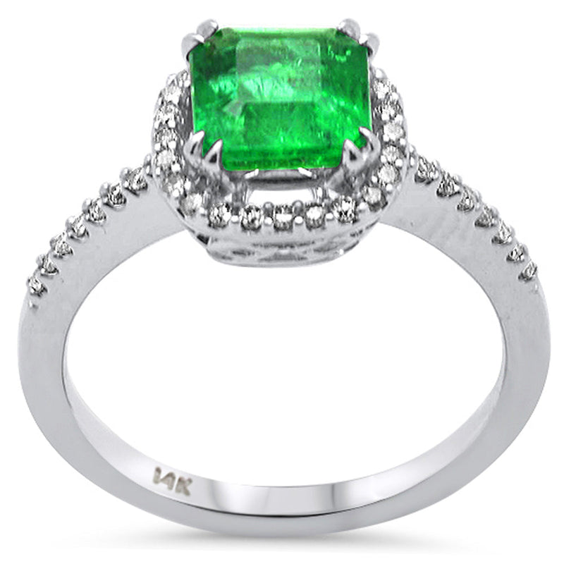 SPECIAL! 1.70ct G SI 14K White Gold Diamond & Natural Emerald Gemstone Ring Size 6.5