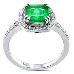 SPECIAL! 2.02ct G SI 14K White Gold Diamond & Natural Emerald Gemstone Ring  Size 6.5