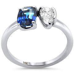 SPECIAL! 1.86ct G SI 14K White Gold Pear Shape Diamond & Oval Blue Sapphire Gemstone Ring Size 6.5