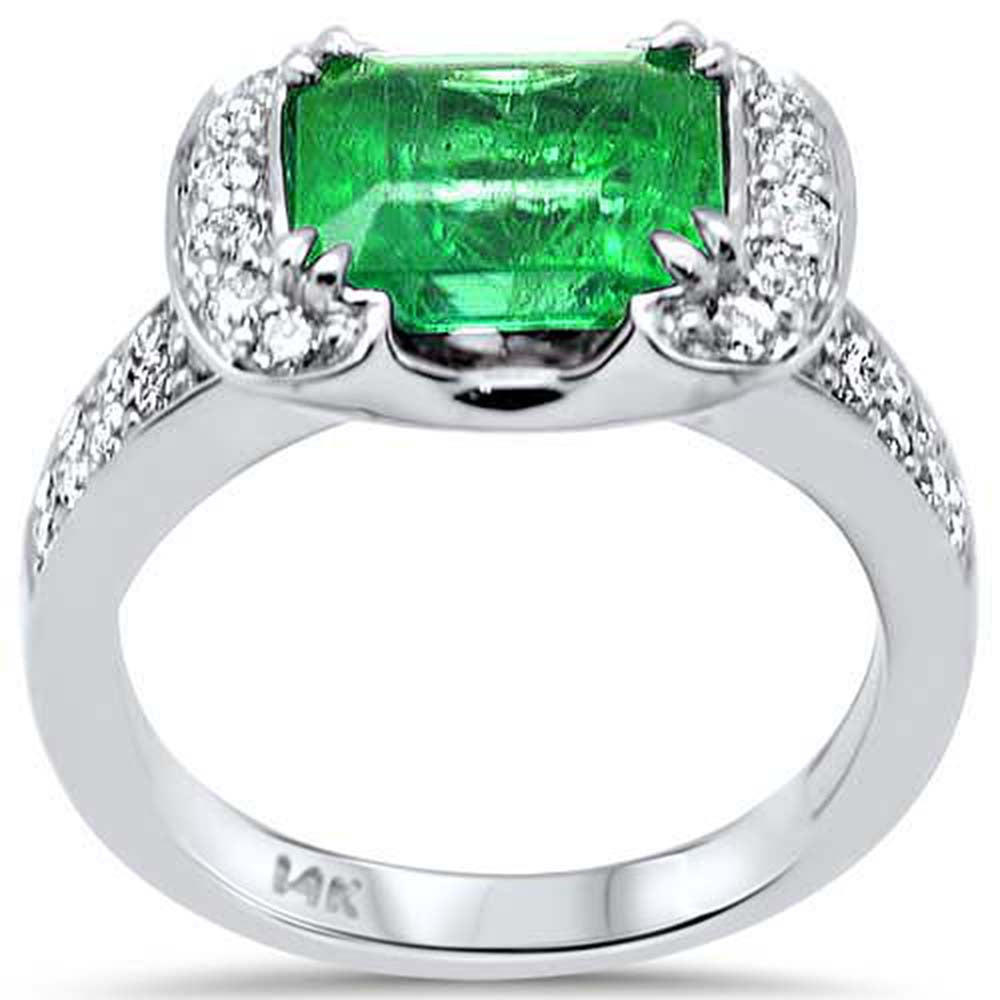 SPECIAL! 3.15ct G SI 14K White Gold Diamond & Natural Emerald Gemstone Ring  Size 6.5