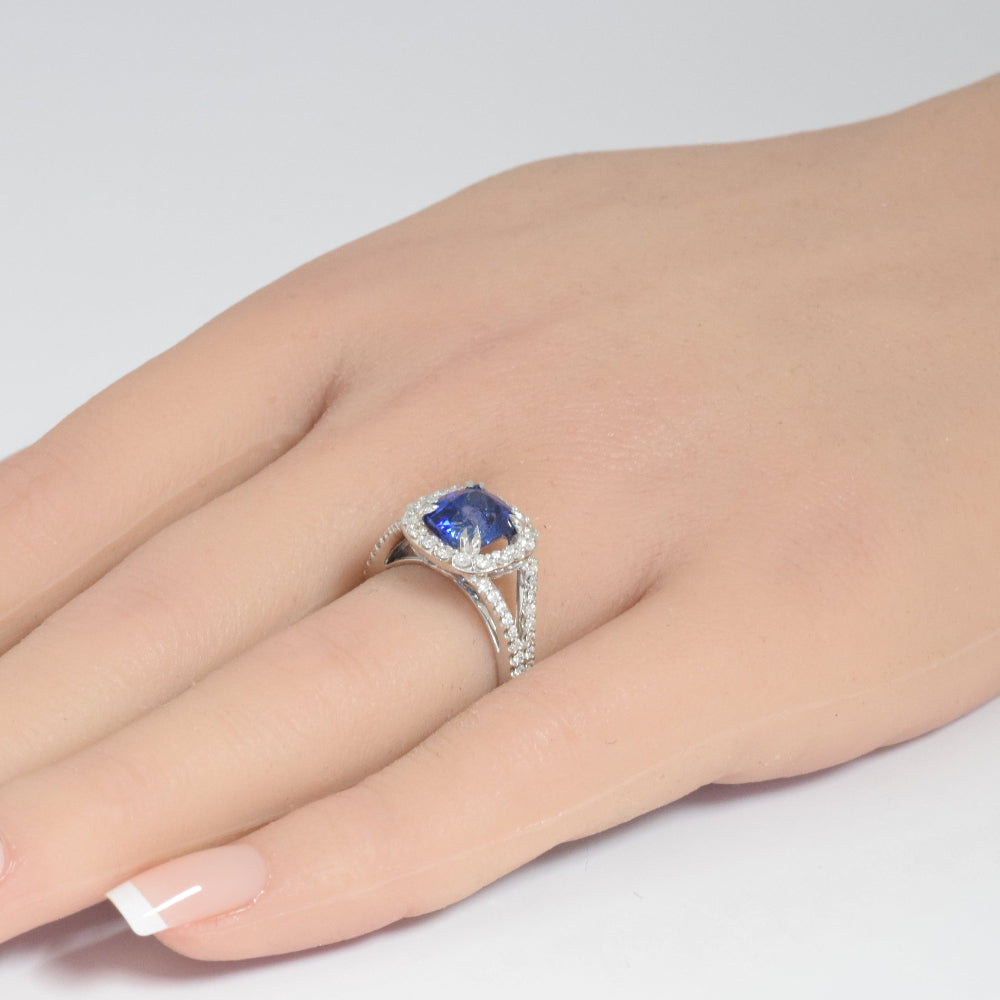 SPECIAL! 3.64ct G SI 14K White Gold Diamond & Blue Sapphire Gemstone Ring  Size 6.5