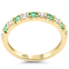 SPECIAL!.31ct G SI 14K Yellow Gold Diamond & Emerald Gemstones Band Ring Size 6.5