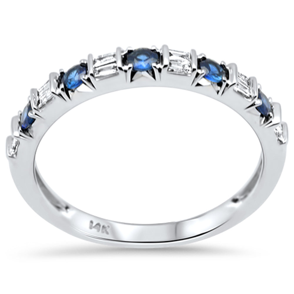 SPECIAL!.43ct G SI 14K White Gold Diamond & Blue Sapphire Gemstones Band Ring Size 6.5