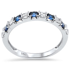 SPECIAL!.43ct G SI 14K White Gold Diamond & Blue Sapphire Gemstones Band Ring Size 6.5