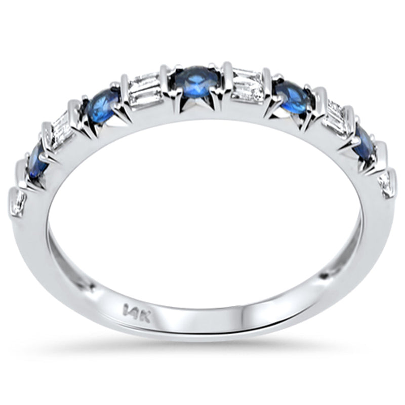SPECIAL!.43ct G SI 14K White Gold Diamond & Blue Sapphire Gemstones Band Ring Size 6.5