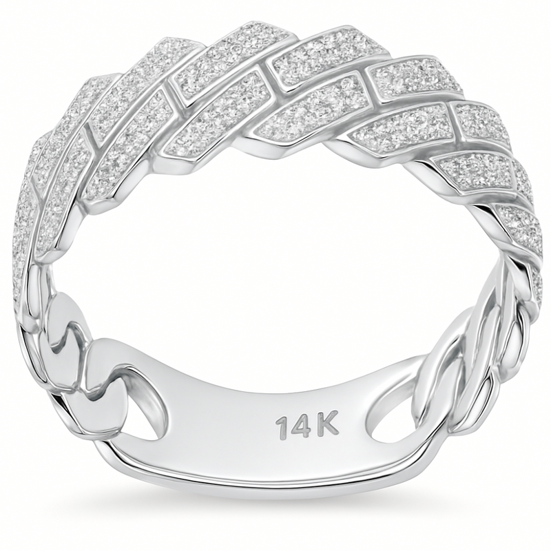 SPECIAL! .54ct G SI 14K White Gold Men's Round Diamond Square Cuban Band Ring Size 10