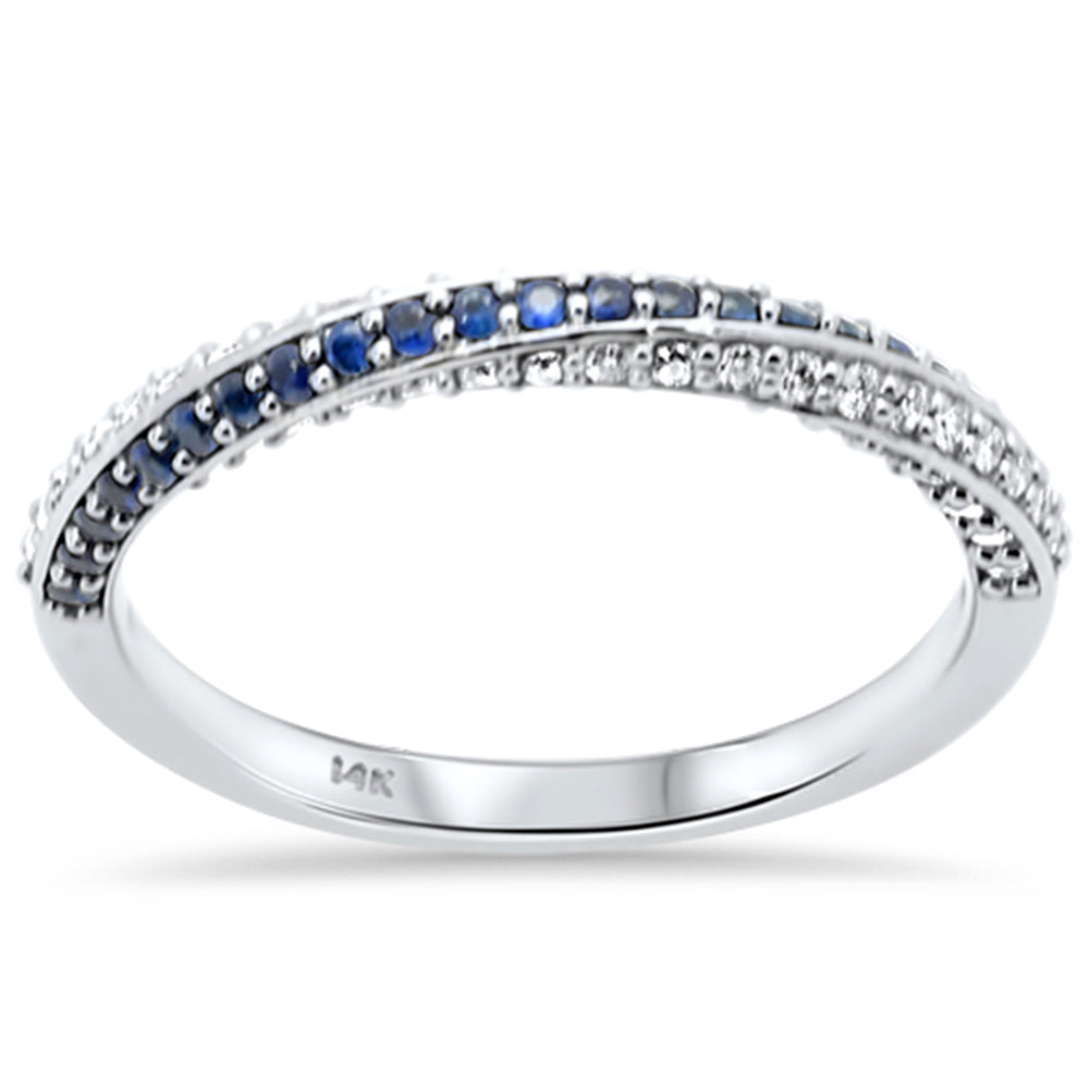 SPECIAL! .46ct G SI 14K White Gold Diamond & Blue Sapphire Gemstones Band Ring Size 6.5