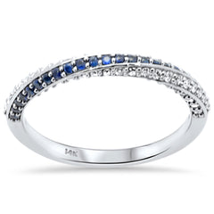 SPECIAL! .46ct G SI 14K White Gold Diamond & Blue Sapphire Gemstones Band Ring Size 6.5