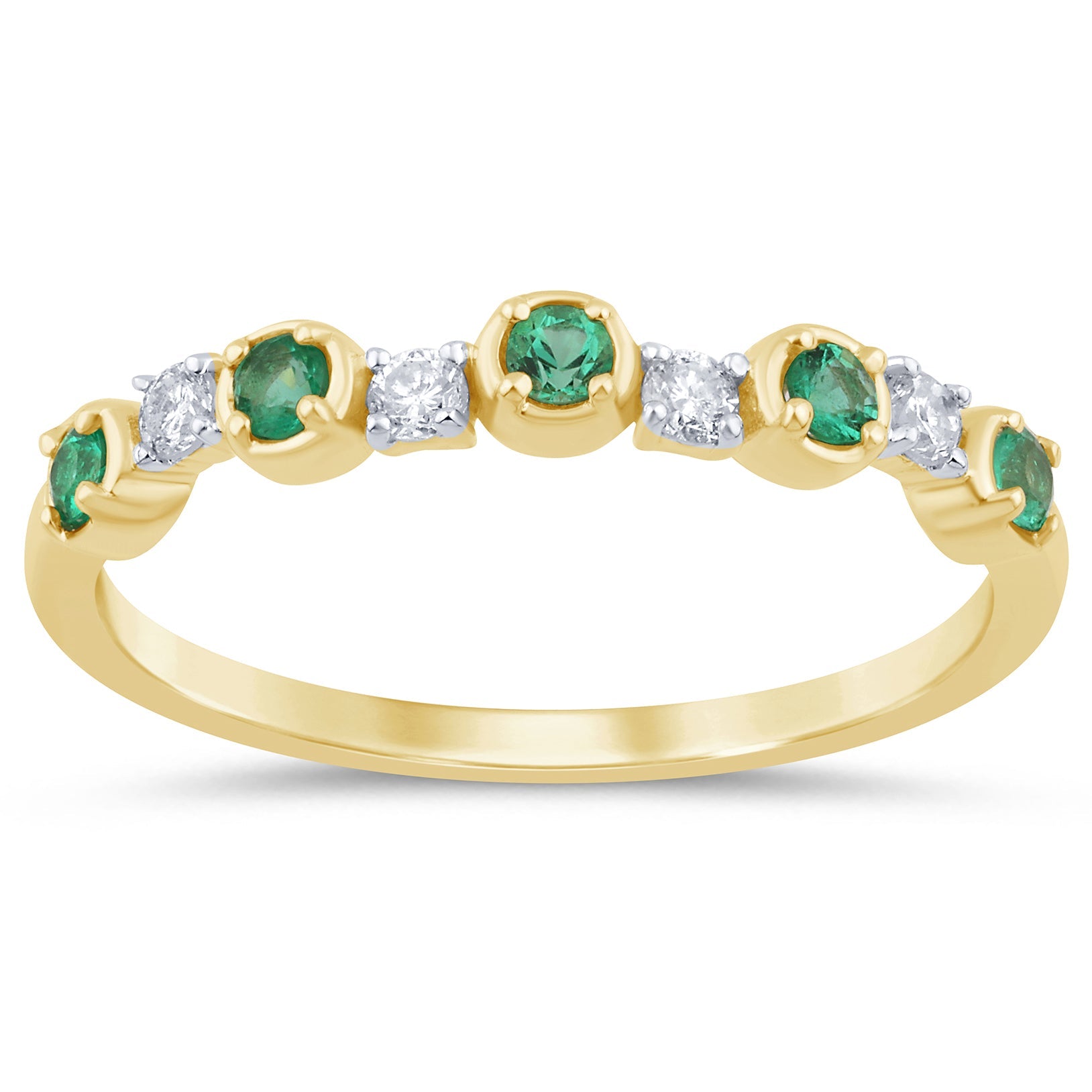 SPECIAL! .28ct G SI 14K Yellow Gold Diamond & Emerald Band Ring Size 6.5