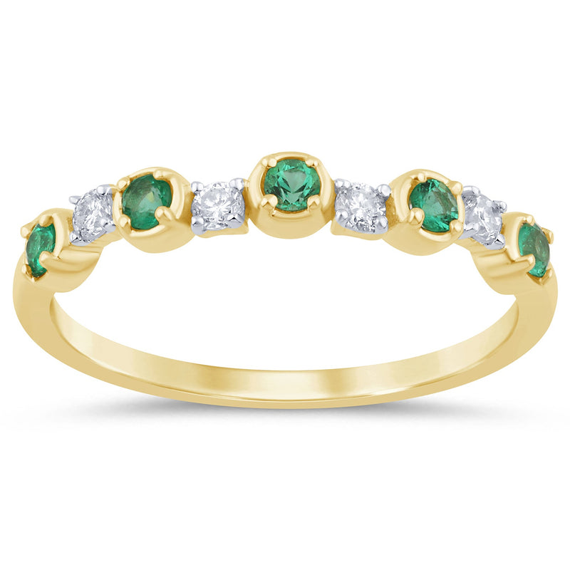 SPECIAL! .28ct G SI 14K Yellow Gold Diamond & Emerald Band Ring Size 6.5