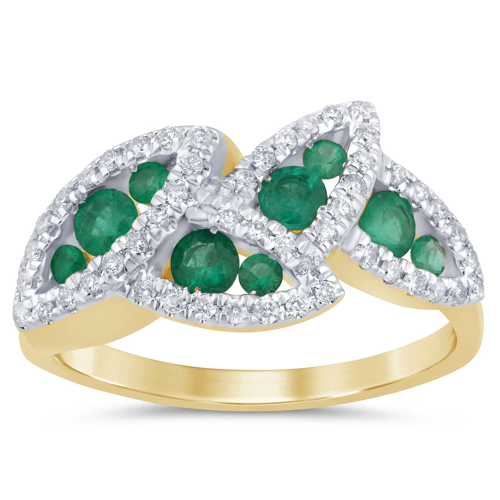 SPECIAL! .74ct G SI 14K Yellow Gold Diamond & Emerald Gemstone Band Ring Size 6.5