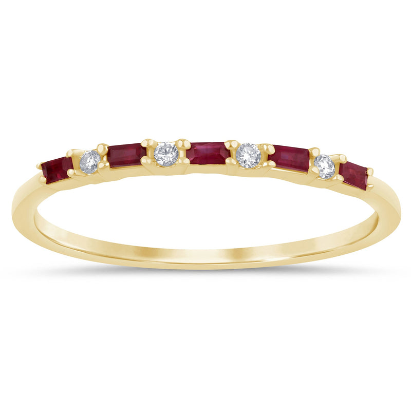 .16ct G SI 14K Yellow Gold Diamond & Ruby Gemstones Band Ring Size 6.5