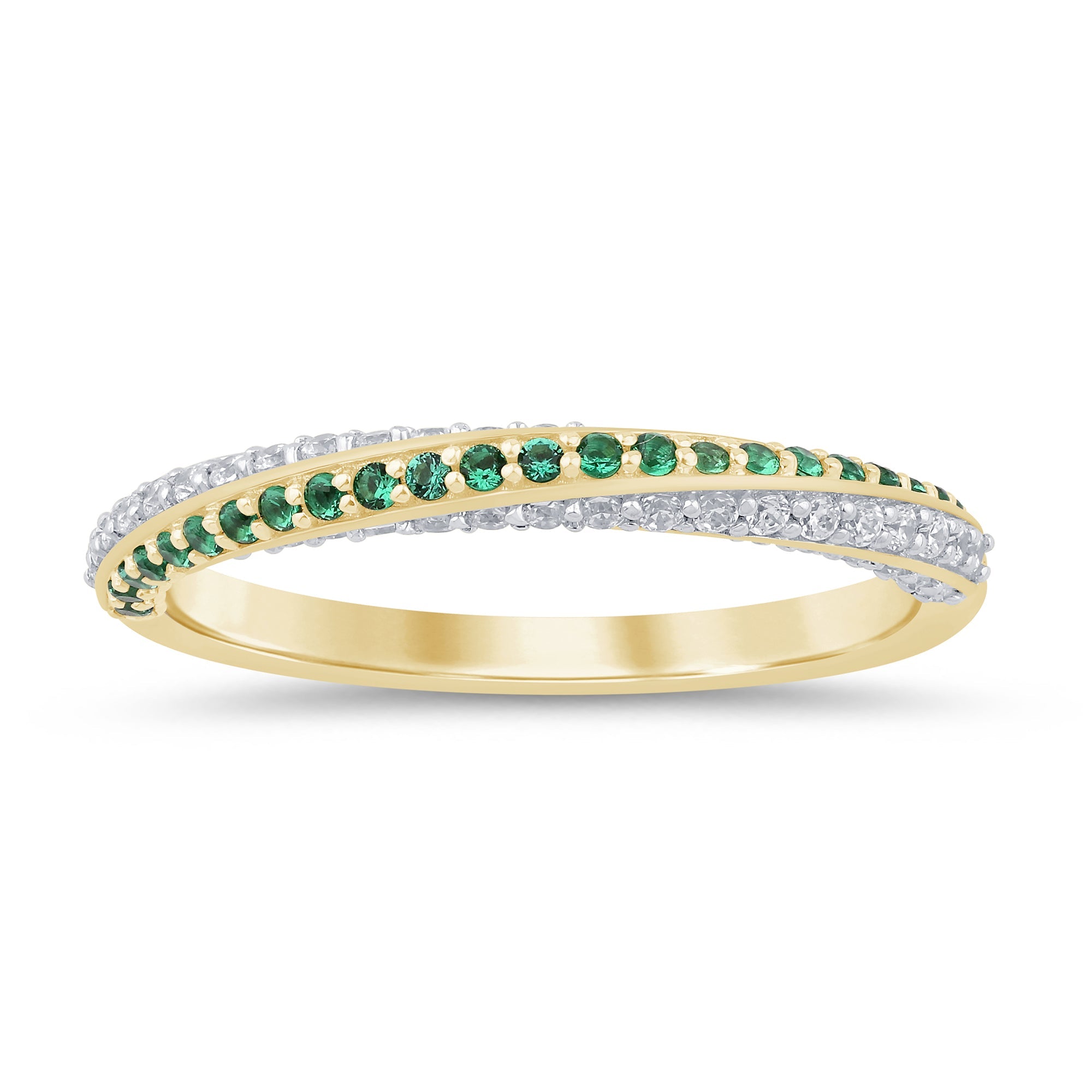 SPECIAL! .39ct G SI 14K Yellow Gold Diamond & Emerald Gemstones Band Ring Size 6.5