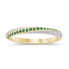 SPECIAL! .39ct G SI 14K Yellow Gold Diamond & Emerald Gemstones Band Ring Size 6.5