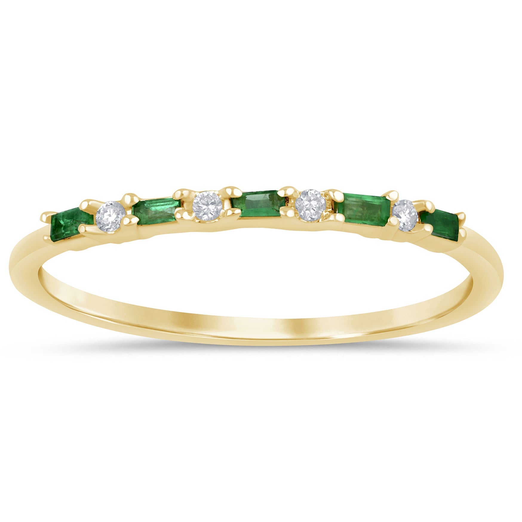 .12ct G SI 14K Yellow Gold Diamond & Emerald Gemstones Band Ring Size 6.5