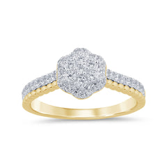 SPECIAL! .43ct G SI 14K Two Tone Gold Diamond Flower Engagement Ring Size 6.5