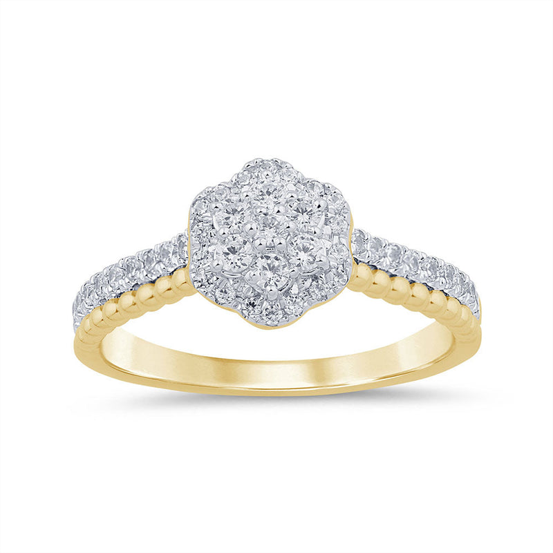 SPECIAL! .43ct G SI 14K Two Tone Gold Diamond Flower Engagement Ring Size 6.5