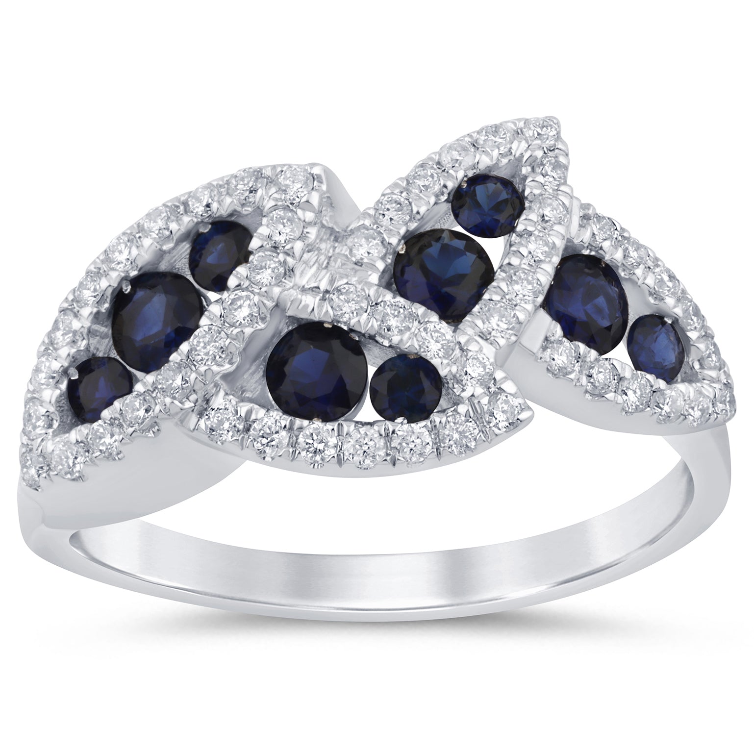 SPECIAL! .86ct G SI 14K White Gold Diamond & Blue Sapphire Gemstones Band Ring Size 6.5