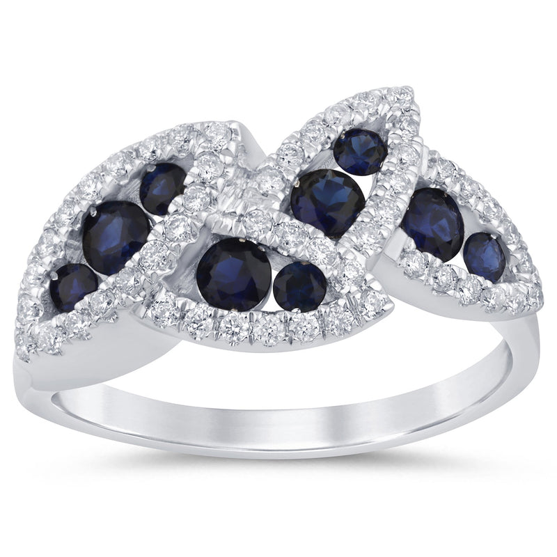 SPECIAL! .86ct G SI 14K White Gold Diamond & Blue Sapphire Gemstones Band Ring Size 6.5