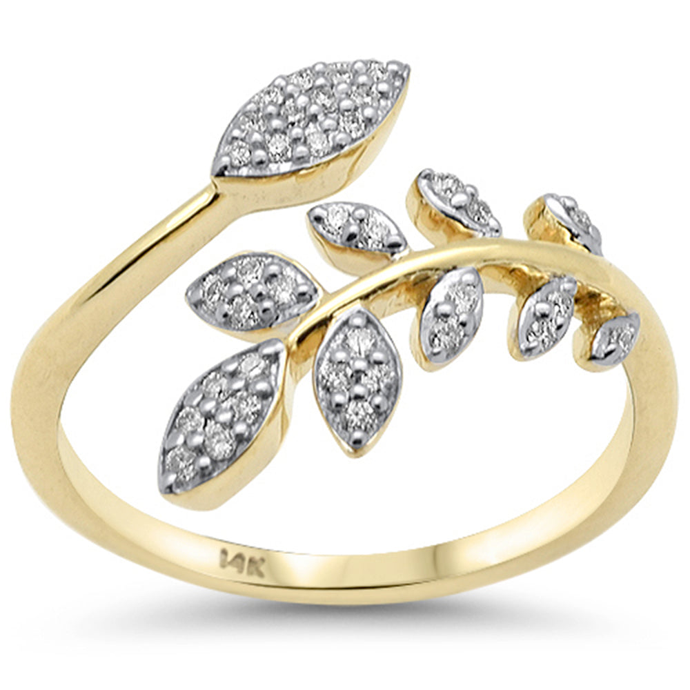 SPECIAL! .17ct G SI 14K Yellow Gold Round Diamond Wrap around Olive leaf Ring Size 6.5