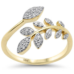 SPECIAL! .17ct G SI 14K Yellow Gold Round Diamond Wrap around Olive leaf Ring Size 6.5