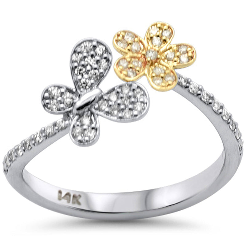SPECIAL! .24ct G SI 14K Two Tone Gold Diamond Two Tone Butterfly Flower Ring Size 6.5