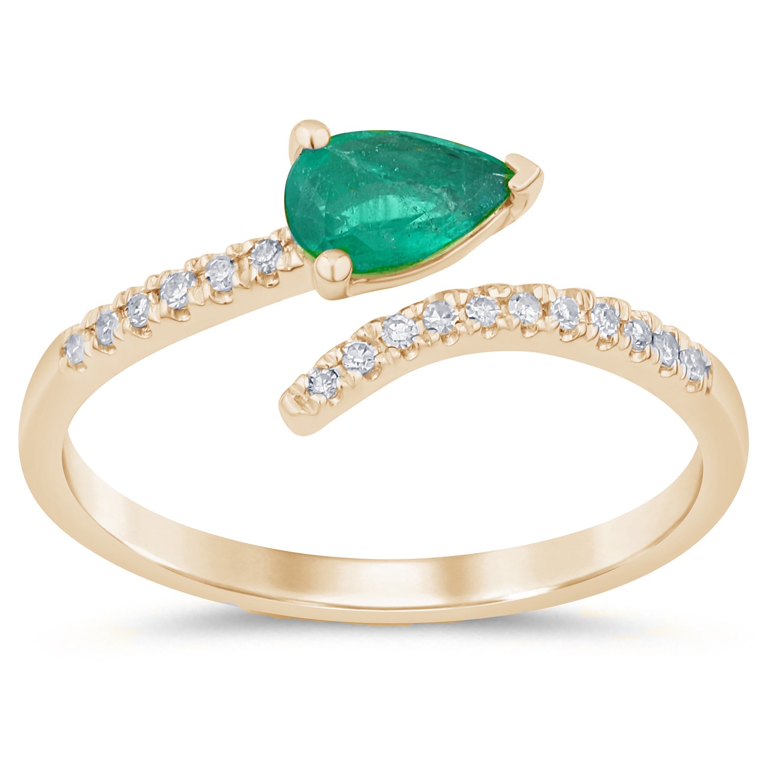 SPECIAL! .42ct G SI 14K Yellow Gold Diamond Pear Shape Emerald Gemstone Open Ring Size 6.5