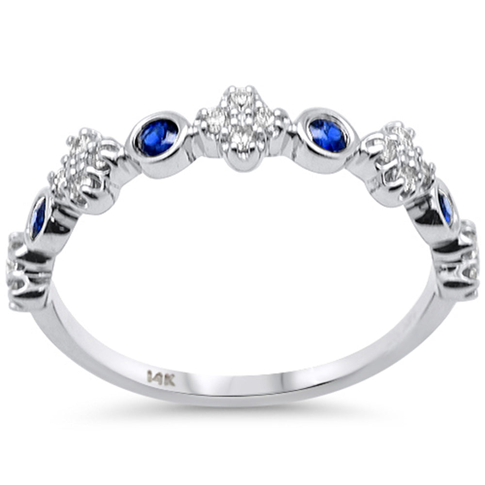 SPECIAL! .36ct G SI 14K White Gold Diamond & Blue Sapphire Gemstones Band Ring Size 6.5