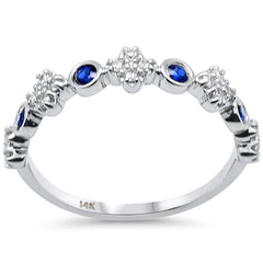 SPECIAL! .36ct G SI 14K White Gold Diamond & Blue Sapphire Gemstones Band Ring Size 6.5