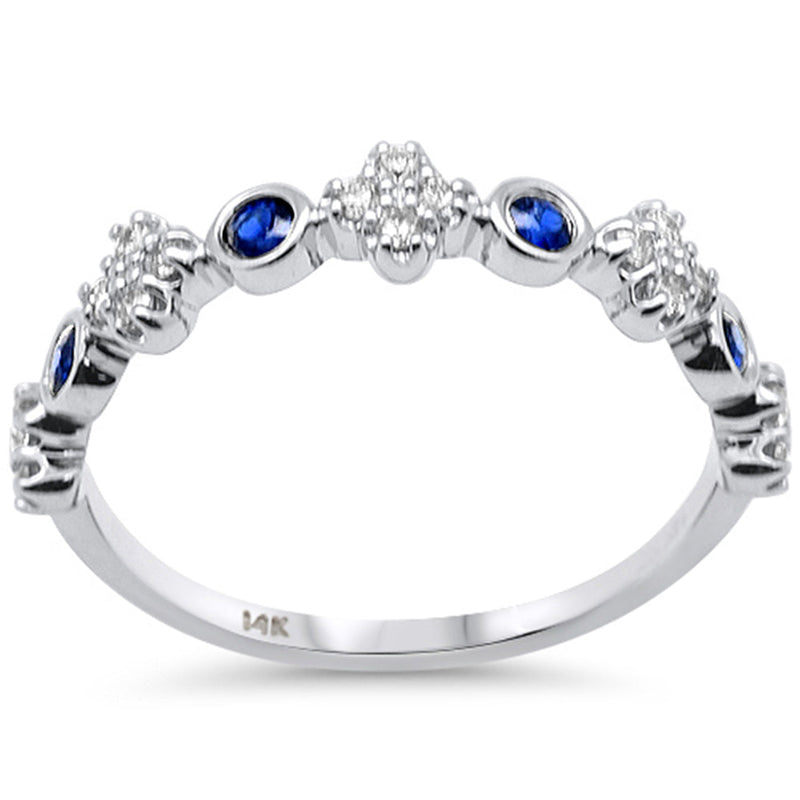 SPECIAL! .36ct G SI 14K White Gold Diamond & Blue Sapphire Gemstones Band Ring Size 6.5