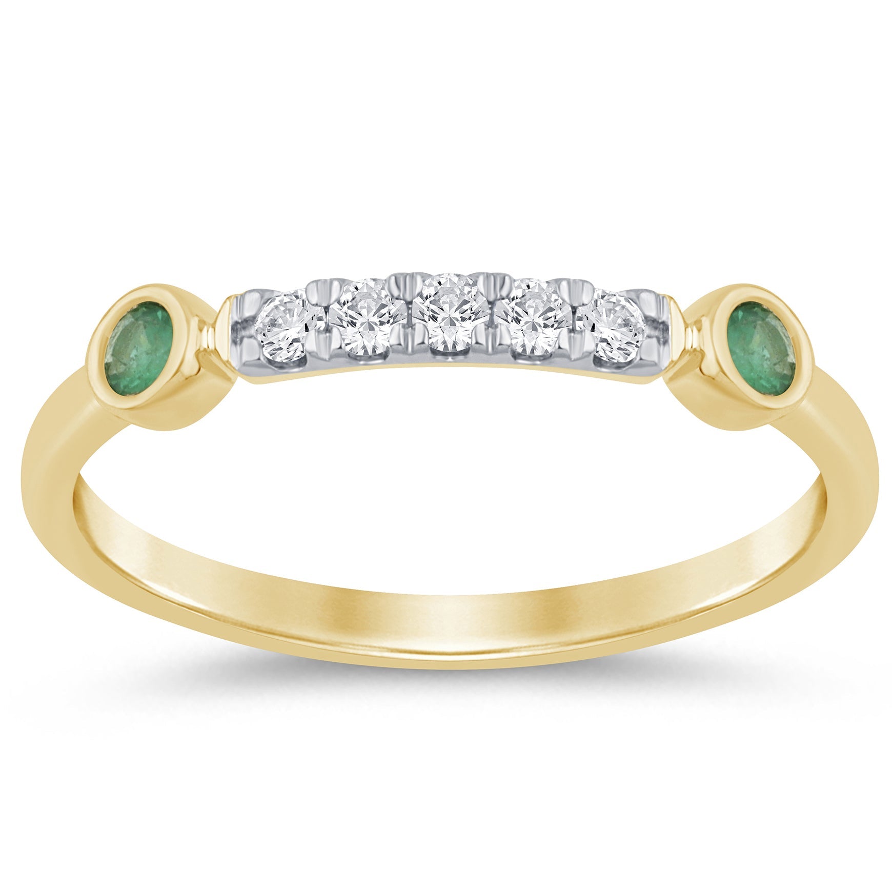 .20ct G SI 14K Yellow Gold Diamond & Emerald Gemstones Band Ring Size 6.5