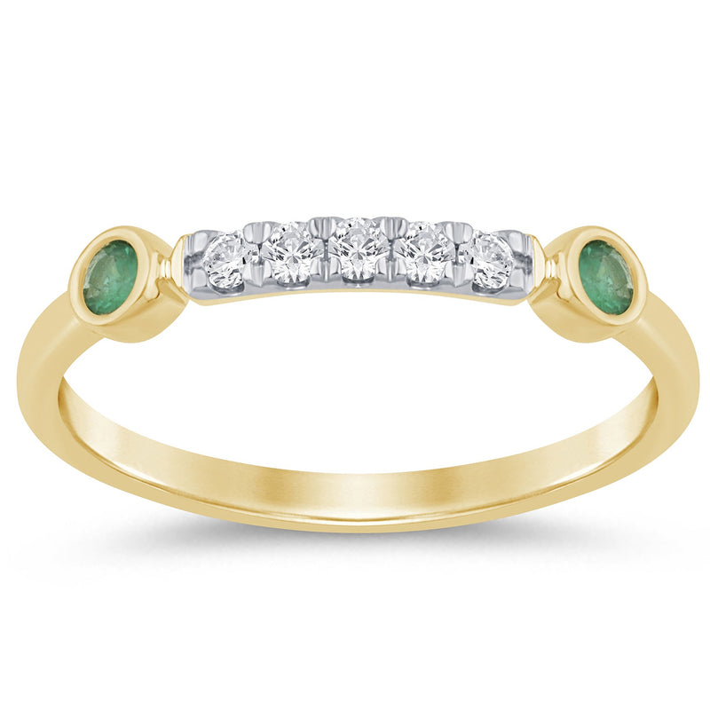 .20ct G SI 14K Yellow Gold Diamond & Emerald Gemstones Band Ring Size 6.5