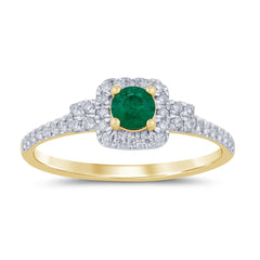 SPECIAL!.40ct G SI 14K Yellow Gold Diamond & Emerald Gemstones Engagement Ring Size 6.5