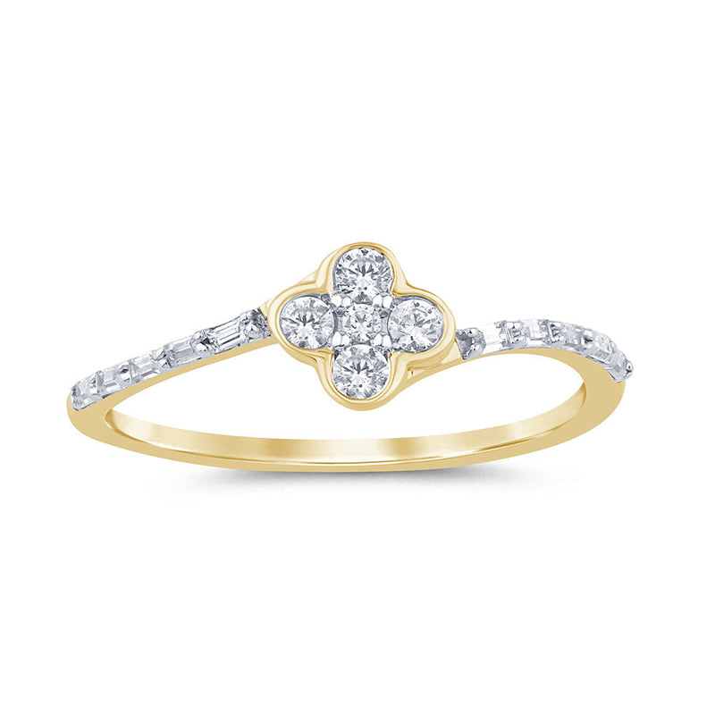 .20ct G SI 14K Yellow Gold Round Diamond Clover Ring Size 6.5