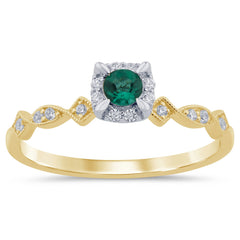 SPECIAL! .21ct G SI 14K Yellow Gold Diamond & Emerald Gemstone Ring Size 6.5