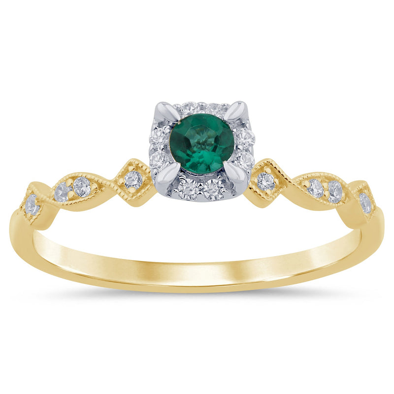 SPECIAL! .21ct G SI 14K Yellow Gold Diamond & Emerald Gemstone Ring Size 6.5