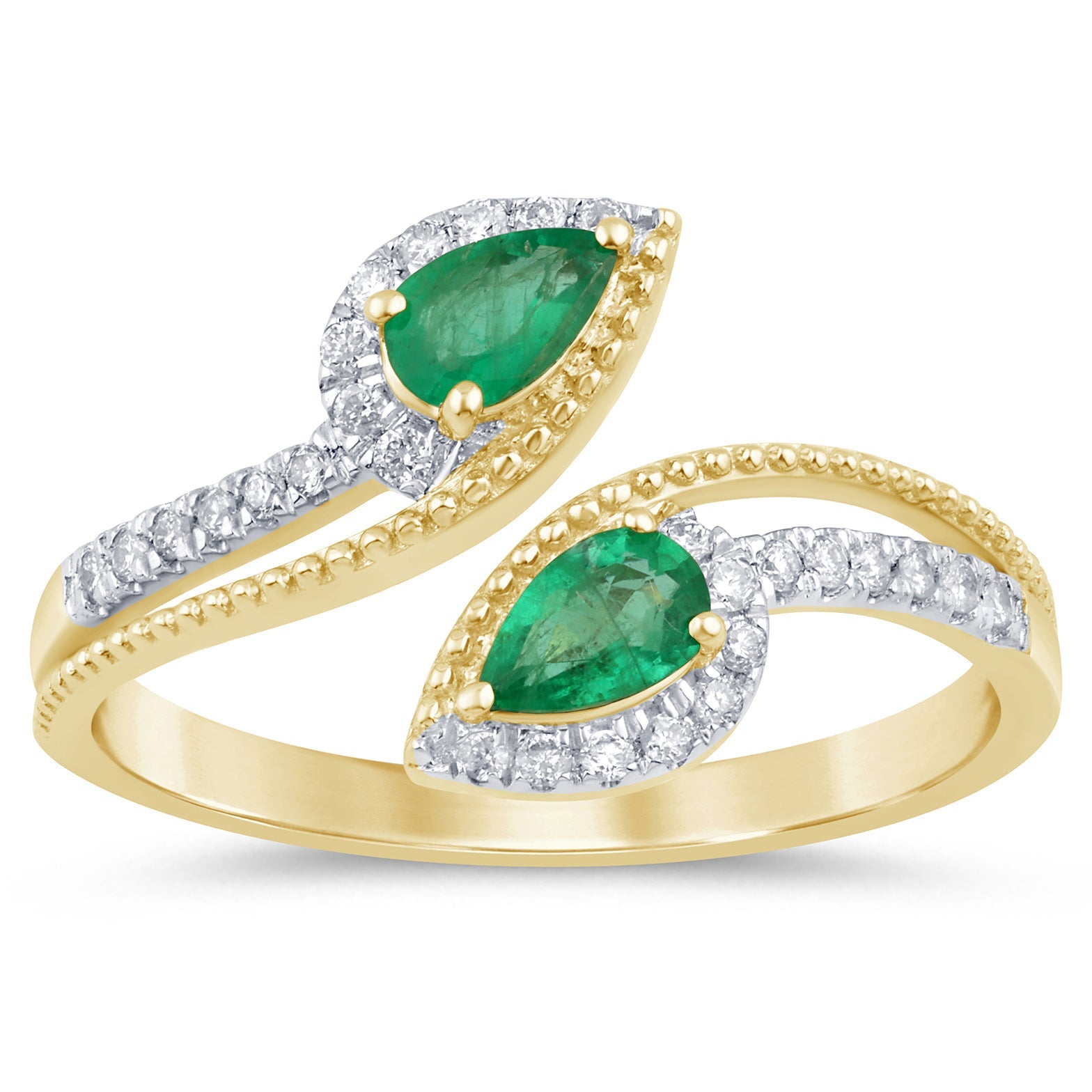 SPECIAL! .48ct G SI 14K Yellow Gold Diamond & Emerald Gemstone Wrap Around Ring Size 6.5