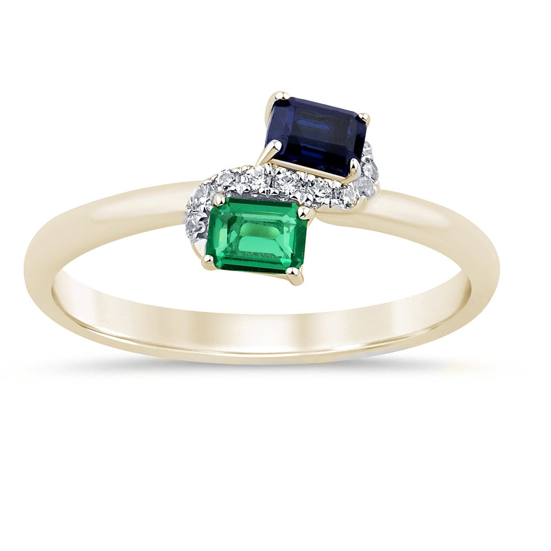 .50ct G SI 14K Yellow Gold Diamond, Emerald & Blue Sapphire Gemstones Ring Size 6.5