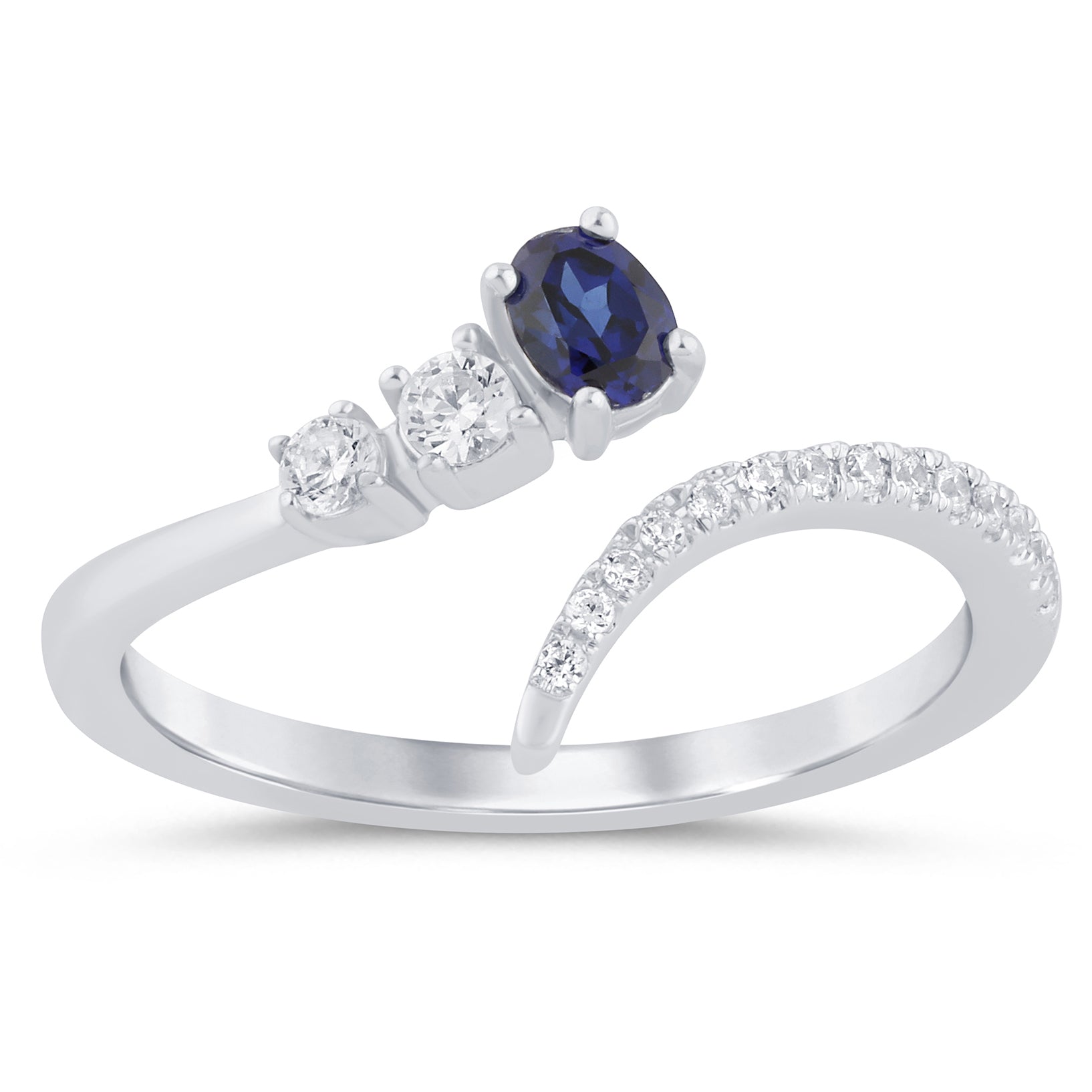 SPECIAL! .42ct G SI 14K White Gold Diamond & Blue Sapphire Gemstone Open Ring Size 6.5