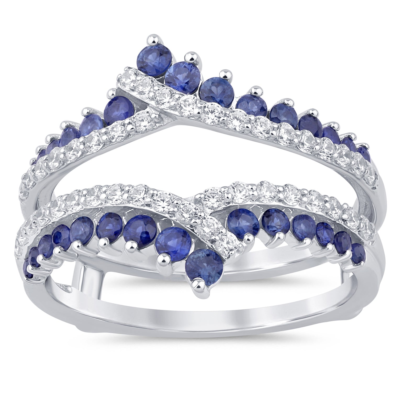 SPECIAL! 1.15ct G SI 14K White Gold Diamond & Blue Sapphire Double Shank Ring Guard Size 6.5