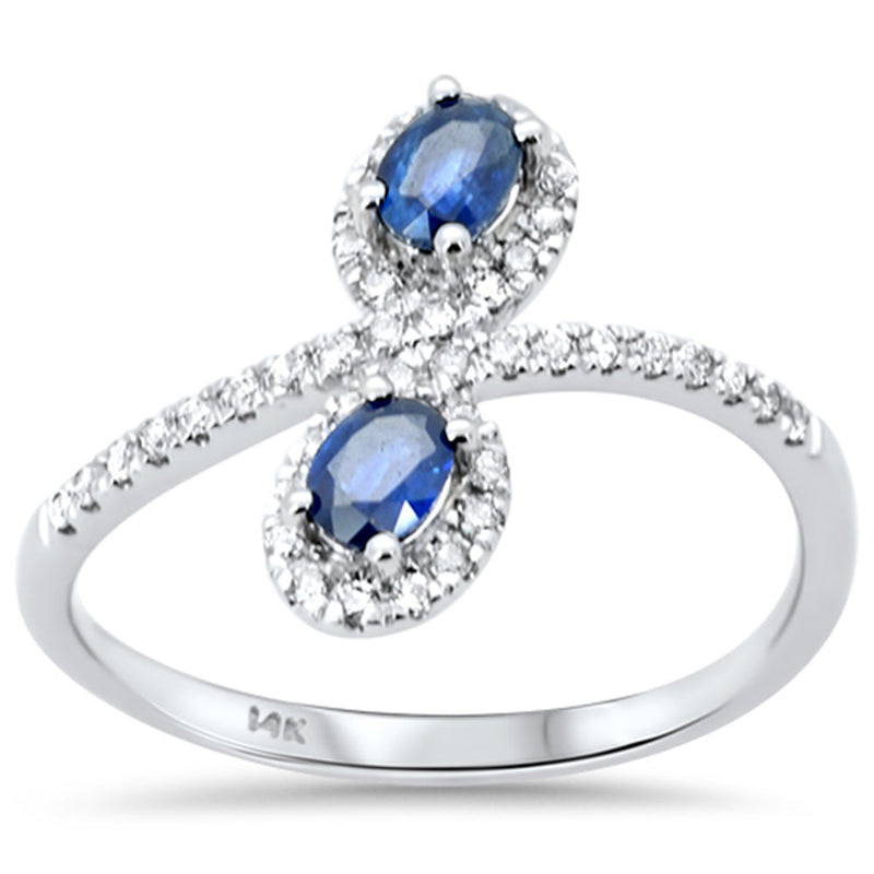 SPECIAL! .69ct G SI 14K White Gold Diamond & Blue Sapphire Gemstone Wrap Around Ring Size 6.5