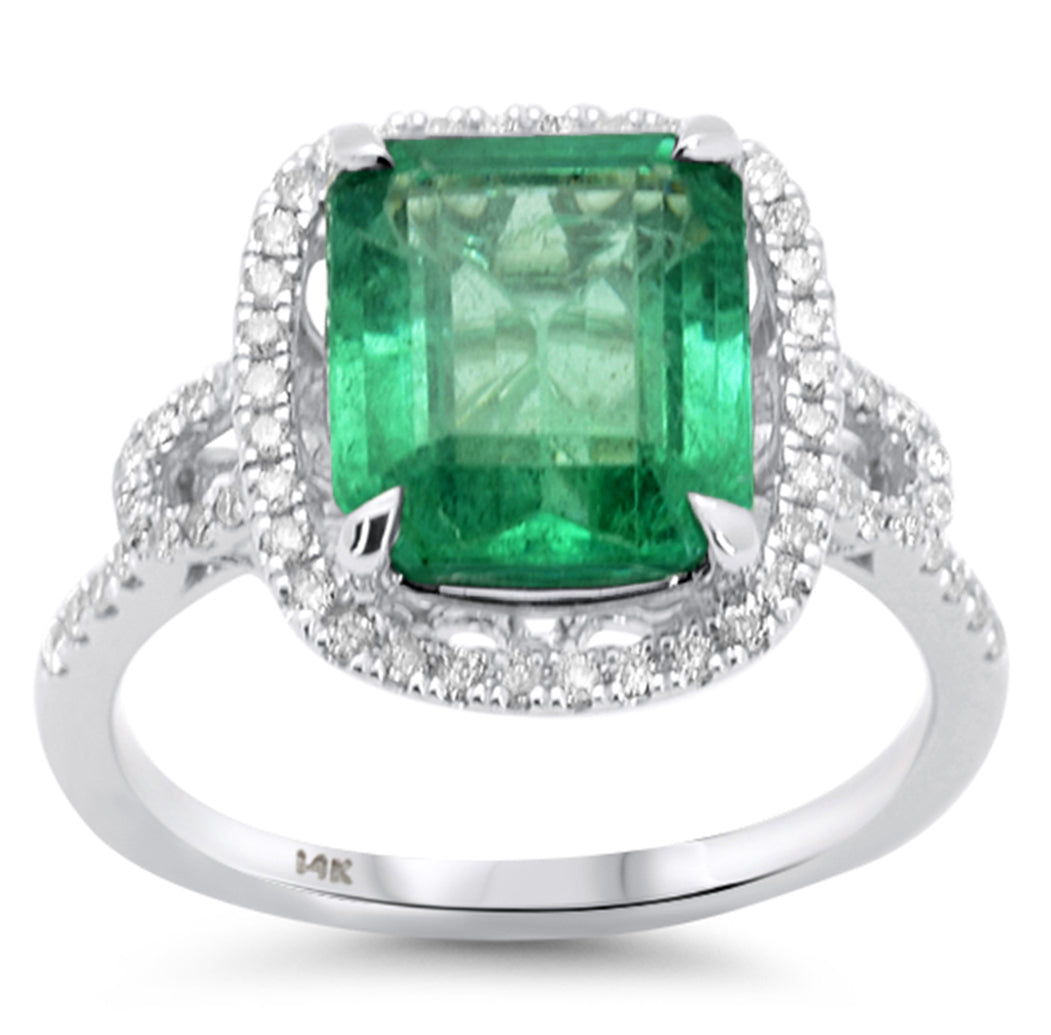 SPECIAL! 4.00ct G SI 14K White Gold Diamond Natural & Emerald Ring Size 6.5