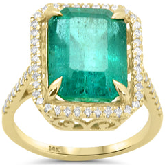 SPECIAL! 7.30ct G SI 14K Yellow Gold Diamond & Natural Emerald Ring Size 6.5