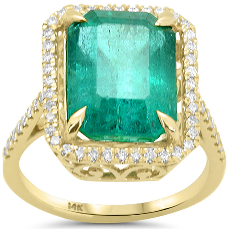 SPECIAL! 7.30ct G SI 14K Yellow Gold Diamond & Natural Emerald Ring Size 6.5