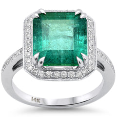 SPECIAL! 6.19ct G SI 14K White Gold Diamond & Natural Emerald Ring Size 6.5